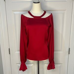 1. State Burgundy Rich Red Halter Off the Shoulder Key Hole Cutout Blouse SizeXS